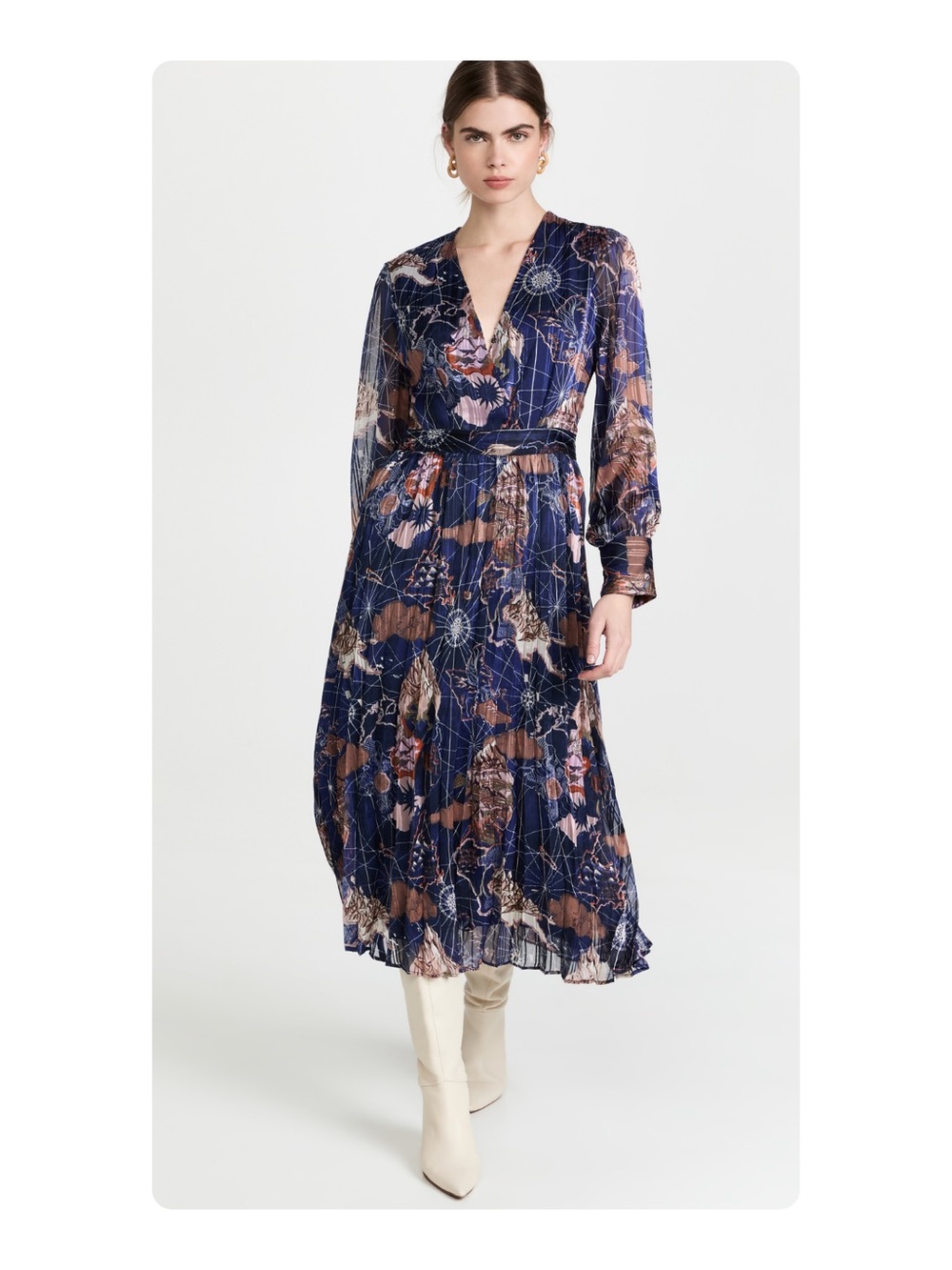 ★ Scotch & Soda Printed Long Sleeve Femenine Limited Release Midi Dress Blue L ★